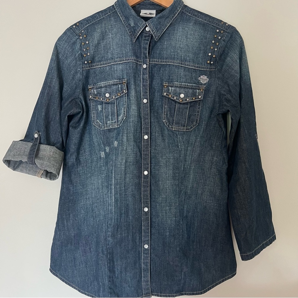 Harley Davidson Women’s Denim Button Down Shirt Size Small
